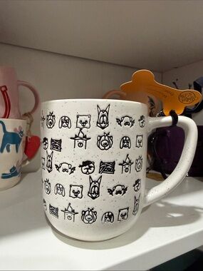 White Ceramic Mug with Black Animal Face Pattern